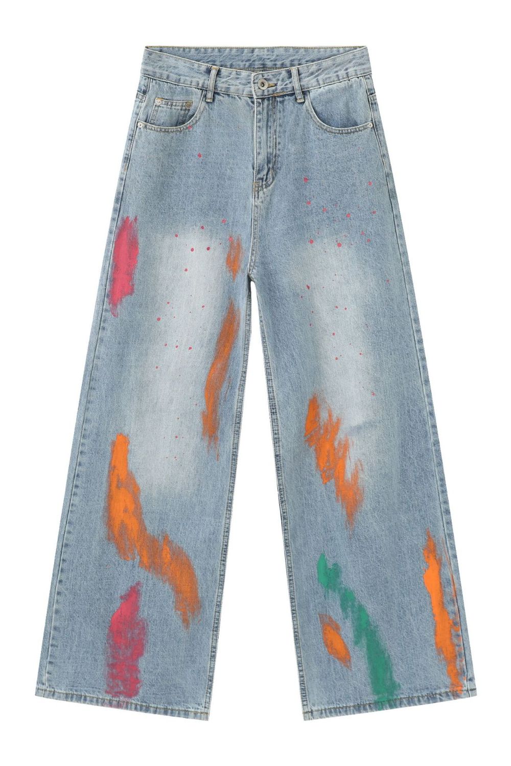 Men's Splash Print Wide Leg Jeans