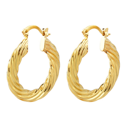 14K Gold Solid Twist Tube Hoop Earring 40MM