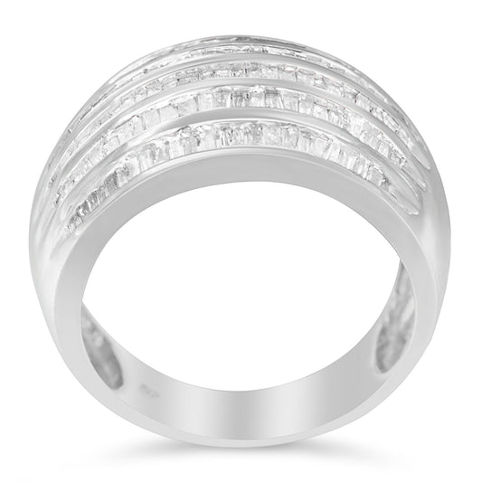 .925 Sterling Silver 1.0 Cttw Baguette-Cut Diamond 6-Row Channel Set Domed Tapered Cocktail Fashion Ring (H-I Color, I2-I3 Clarity) by Infinite Jewels