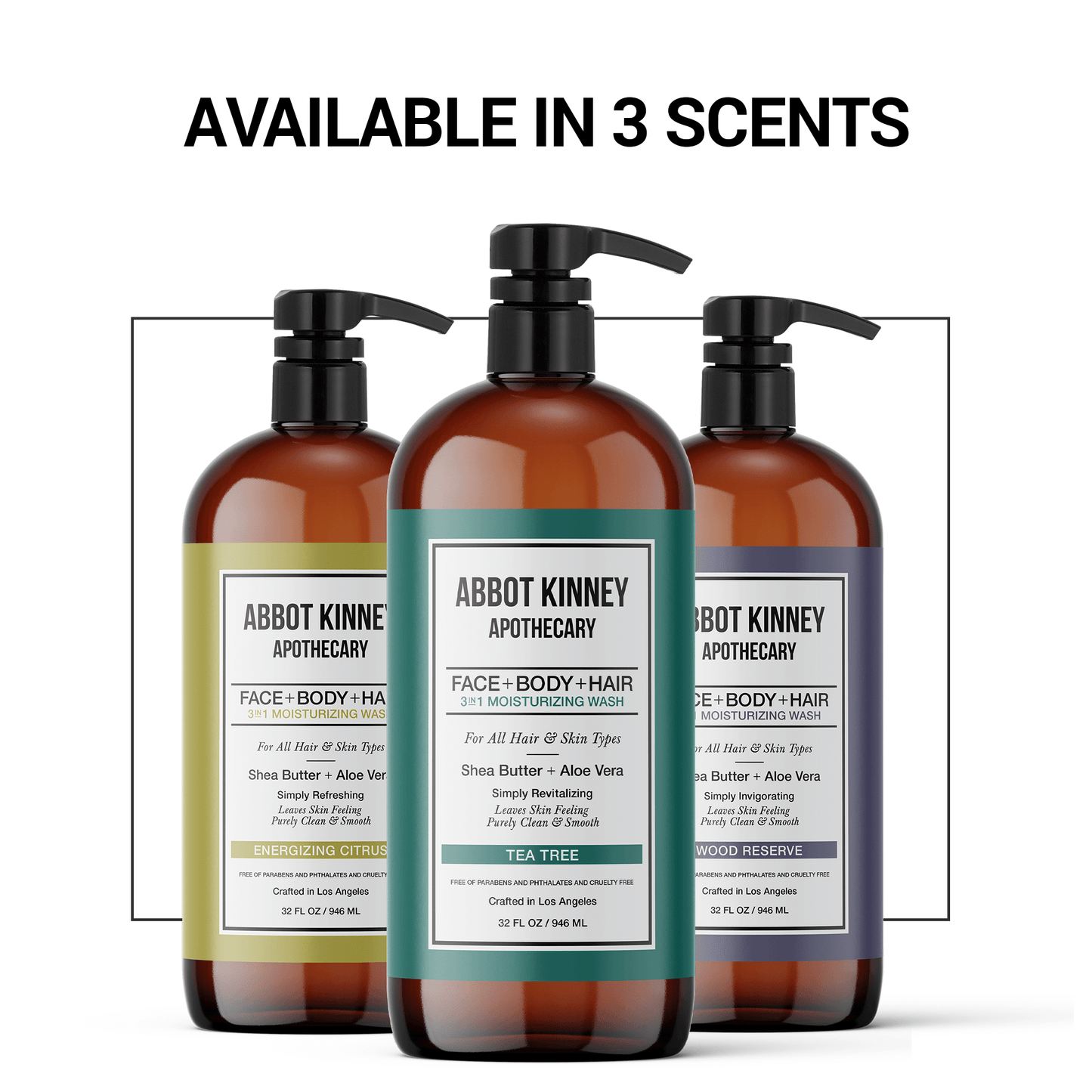 2 PACK - Men's 3-in-1 Moisturizing Shampoo, Conditioner, and Body Wash, Tea Tree 32oz by Abbot Kinney Apothecary by Los Angeles Brands