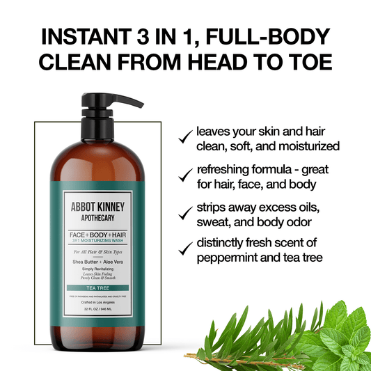 2 PACK - Men's 3-in-1 Moisturizing Shampoo, Conditioner, and Body Wash, Tea Tree 32oz by Abbot Kinney Apothecary by Los Angeles Brands