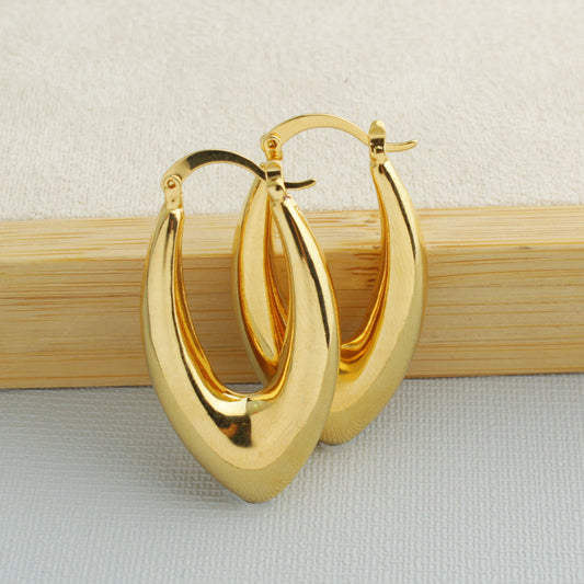Cute 14k Gold Puffy Oval Hoop Earrings