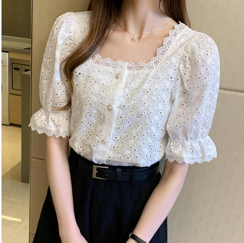 Embroidered Hollow Women's Blouse - Summer 2024 Style