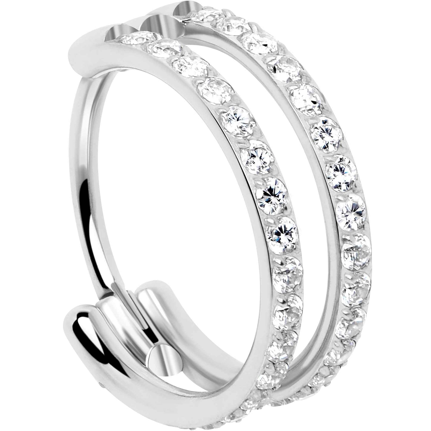 20G Double Row Micro Gem Implant Grade Titanium Hinged Double Hoop Nose Ring