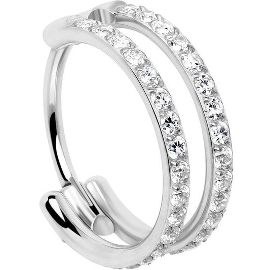 20G Double Row Micro Gem Implant Grade Titanium Hinged Double Hoop Nose Ring