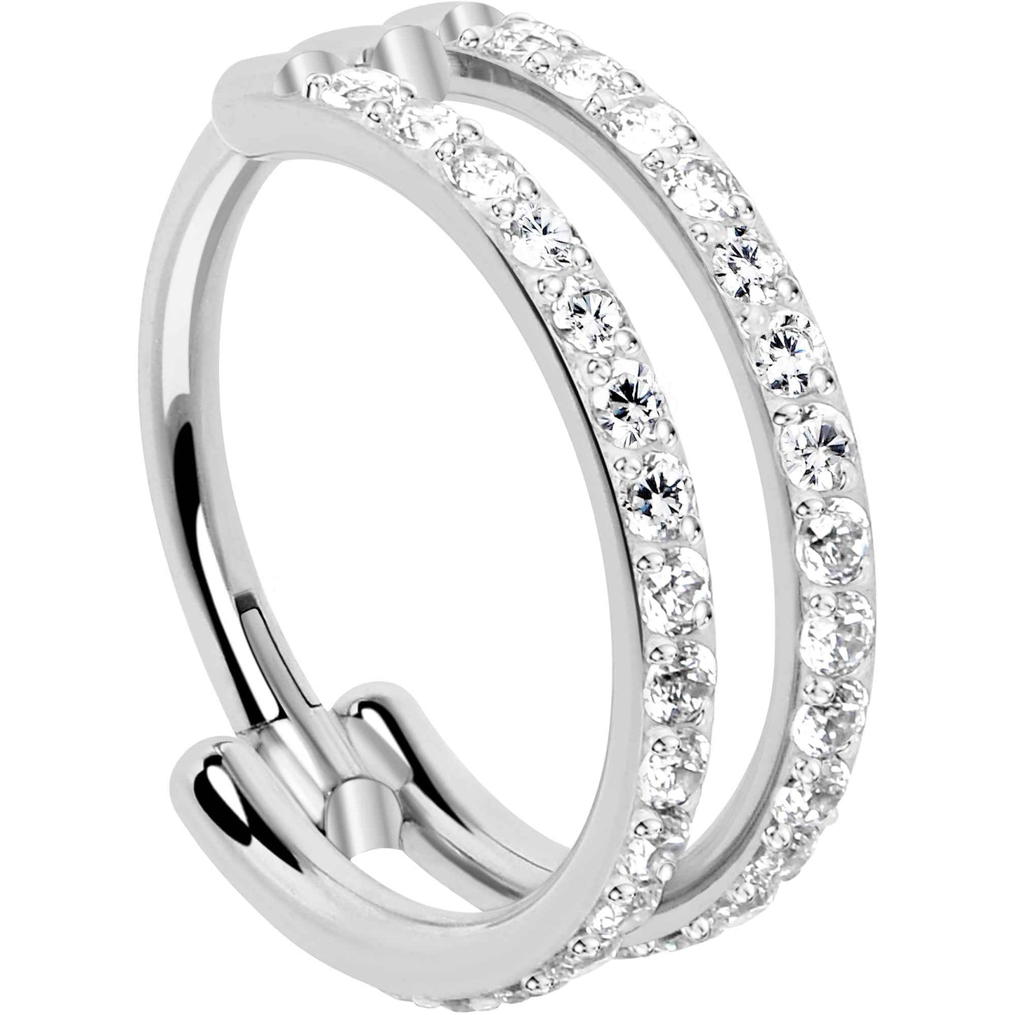 18G Double Row Micro Gem Implant Grade Titanium Hinged Double Hoop Nose Ring