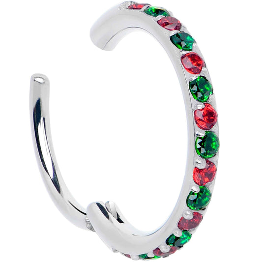 20G Micro Gem Titanium Hinged Nose Hoop - Christmas Nose Ring