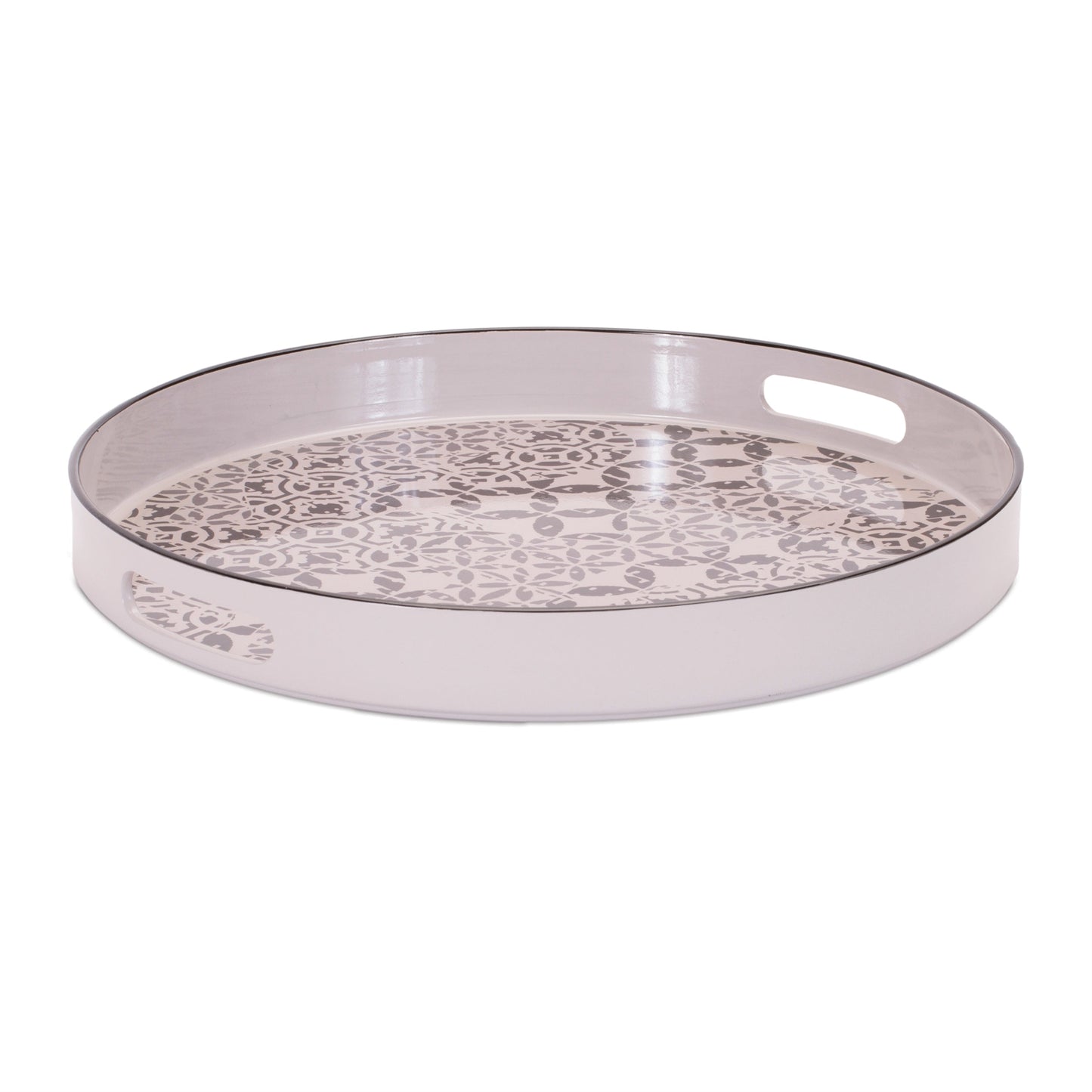 Round Ornate Geometric Print Tray 17.5"D