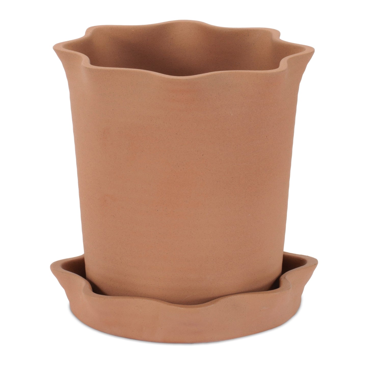 Wavy Ceramic Planter with Saucer 7"H