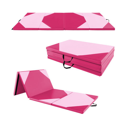 10 Feet x 4 Feet x 2 Inch Folding Exercise Mat with Hook and Loop Fasteners-Hot Pink