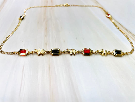 RMZ GOLD NYC 18K Gold Cute Elephant Azabache Figaro Chain Necklace