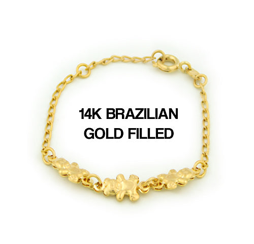 14k Brazilian Gold Filled Figaro Teddy Bear Bracelet 5''