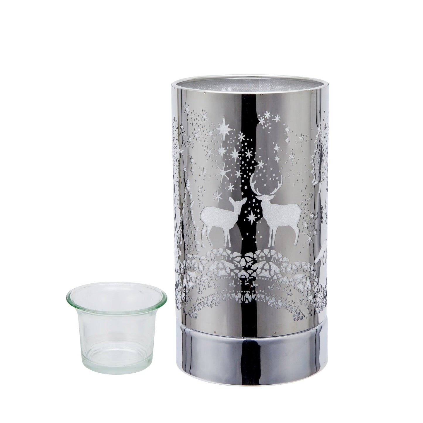 7" touch lamp-Fragrance Wax Melts Warmer -Electric Candle Essential Oil Burner-Metal Table Decor - Silver Wildlife by Peterson Housewares & Artwares