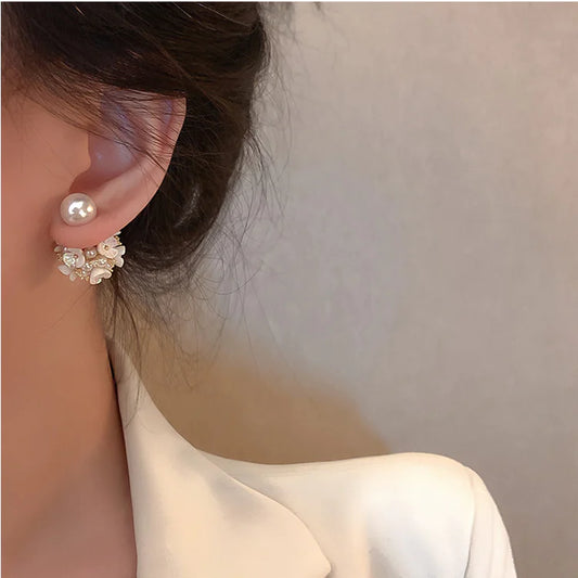 Elegant Flower Faux Pearl Stud Earrings for Weddings