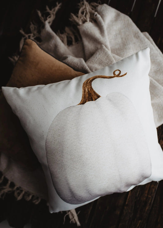 White Curly Stem Pumpkin Pillow Cover | Primitive Farmhouse Decor | Farmhouse Pillows | Country Decor | Fall Throw Pillows | Gift for her by UniikPillows