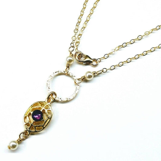 14 KT Gold-Filled Purple Crystal Circle Filigree Necklace by Alexa Martha Designs