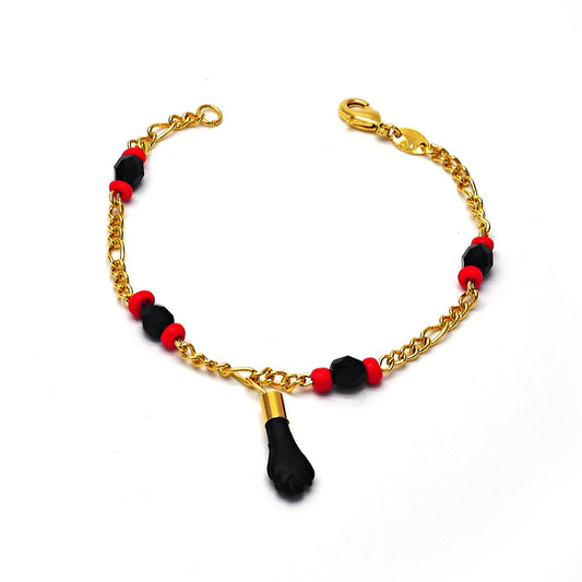 RMZ GOLD NYC Unisex 18K Gold Filled Evil Eye & Azabache Figa Protection Bracelet – Good Luck Charm for, Kid, Women & Men 7''