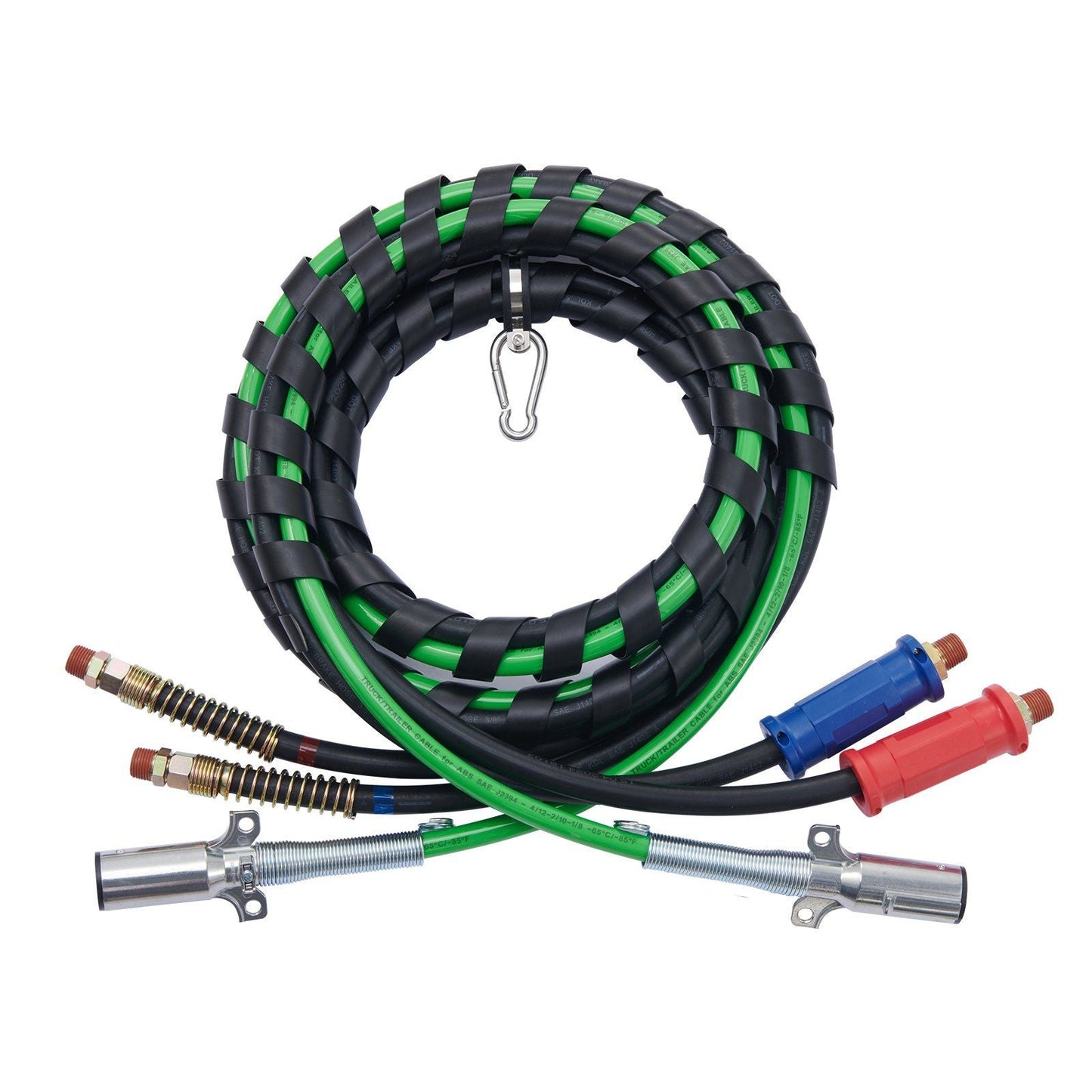 12FT Semi Truck Air Lines Kit, 3-in-1 Air Hoses & ABS Power Line for Semi Truck Trailer Tractor, 7-Way Plug Electrical Cord Cable and Rubber Air Lines Hose Assembly Kit with Hook & Teflon Tape