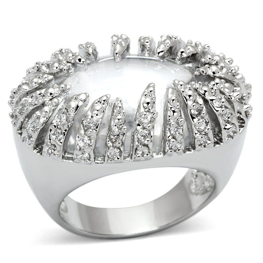 LOA858 - Rhodium Brass Ring with AAA Grade CZ in Clear