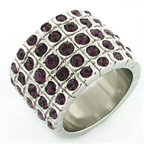 LOA659 - Rhodium Brass Ring with Top Grade Crystal in Amethyst