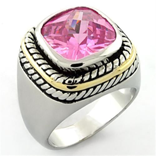 LOA667 - Rhodium Brass Ring with AAA Grade CZ in Rose