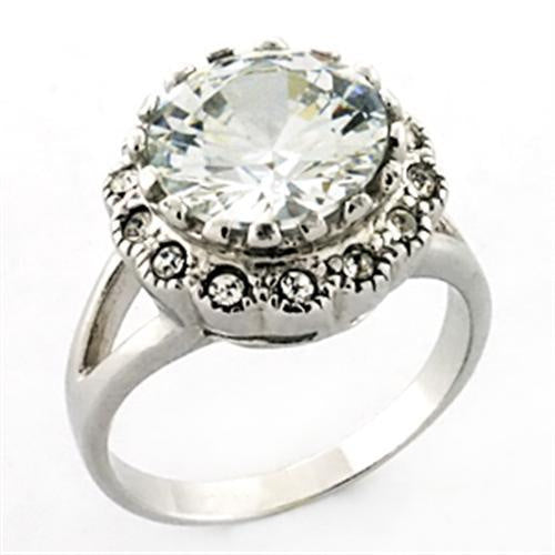 LOA638 - Rhodium 925 Sterling Silver Ring with AAA Grade CZ in Clear
