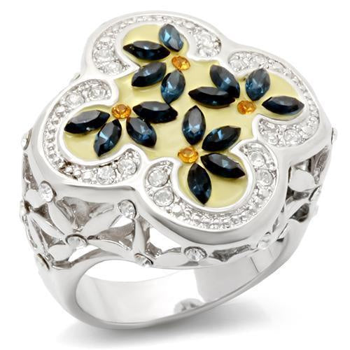 LOA940 - Rhodium Brass Ring with Top Grade Crystal in Multi Color