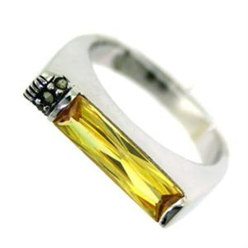 LOAS724 - Rhodium 925 Sterling Silver Ring with AAA Grade CZ in Citrine