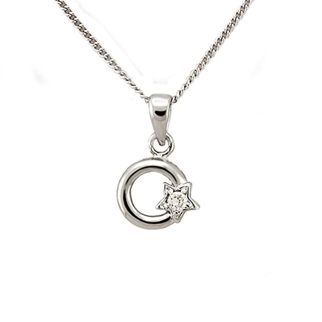 LOA1354 - Rhodium Brass Chain Pendant with AAA Grade CZ in Clear