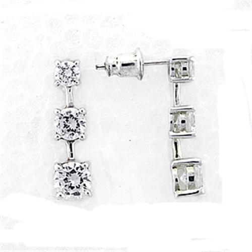 LOA379 - High-Polished 925 Sterling Silver Earrings with AAA Grade CZ in Clear