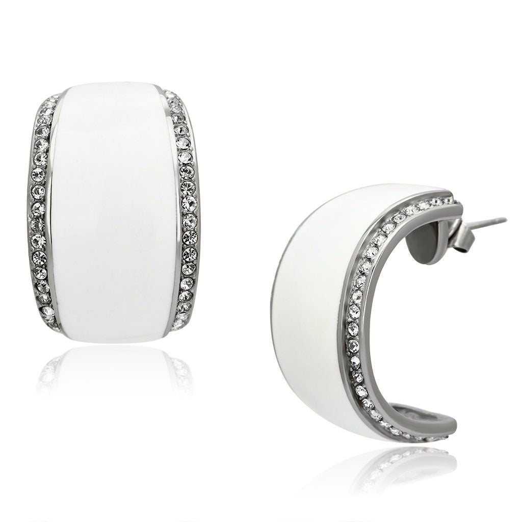 TK1046 - High polished (no plating) Stainless Steel Earrings with Top Grade Crystal in Clear