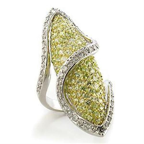 LOA579 - Gold+Rhodium Brass Ring with AAA Grade CZ in Apple Green color