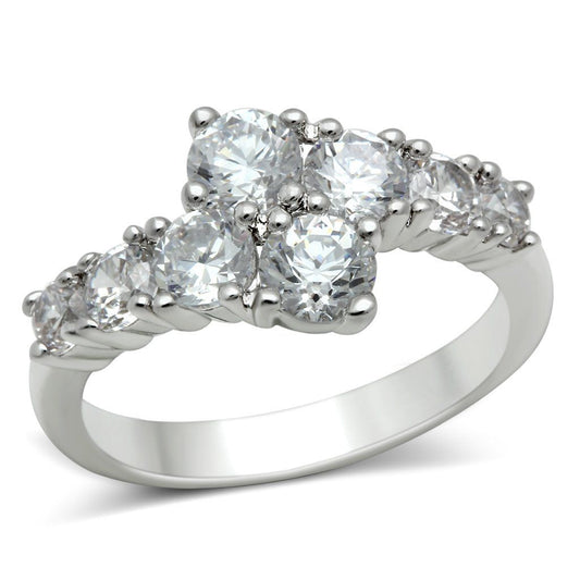 3W132 - Rhodium Brass Ring with AAA Grade CZ in Clear