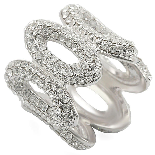 1W032 - Rhodium Brass Ring with Top Grade Crystal in Clear