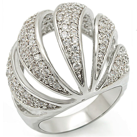 1W019 - Rhodium Brass Ring with AAA Grade CZ in Clear