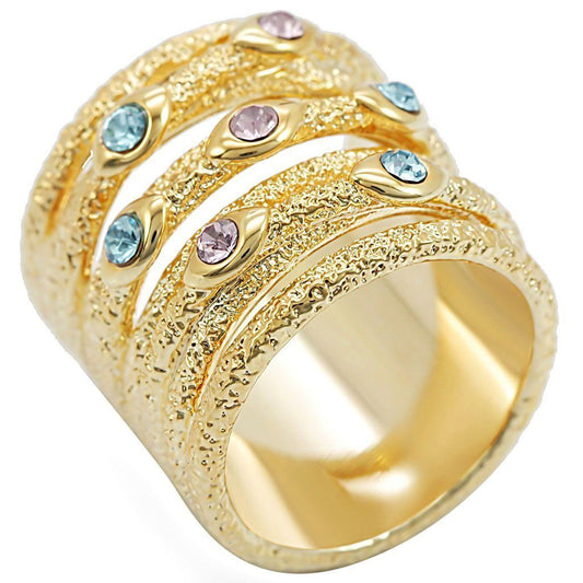 1W047 - Gold Brass Ring with Top Grade Crystal in Multi Color