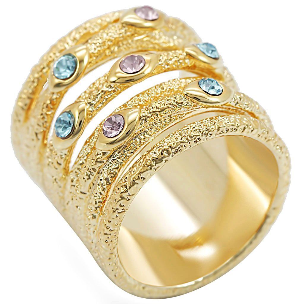 1W047 - Gold Brass Ring with Top Grade Crystal in Multi Color