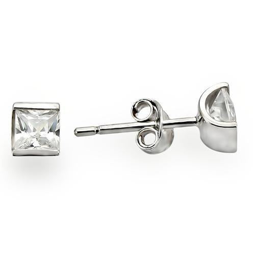 0W388 - Rhodium 925 Sterling Silver Earrings with AAA Grade CZ in Clear