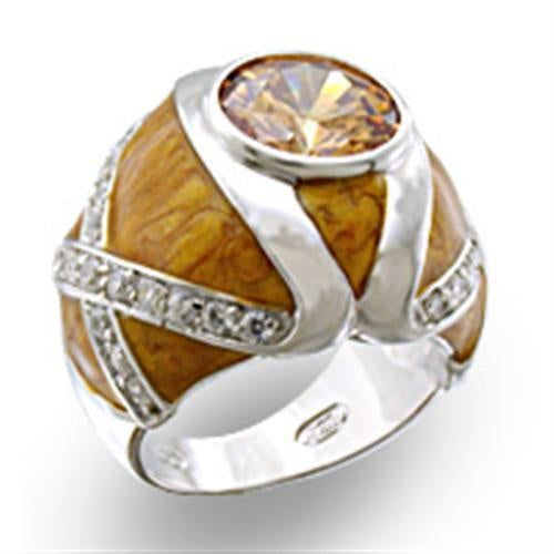 37414 - High-Polished 925 Sterling Silver Ring with AAA Grade CZ in Champagne