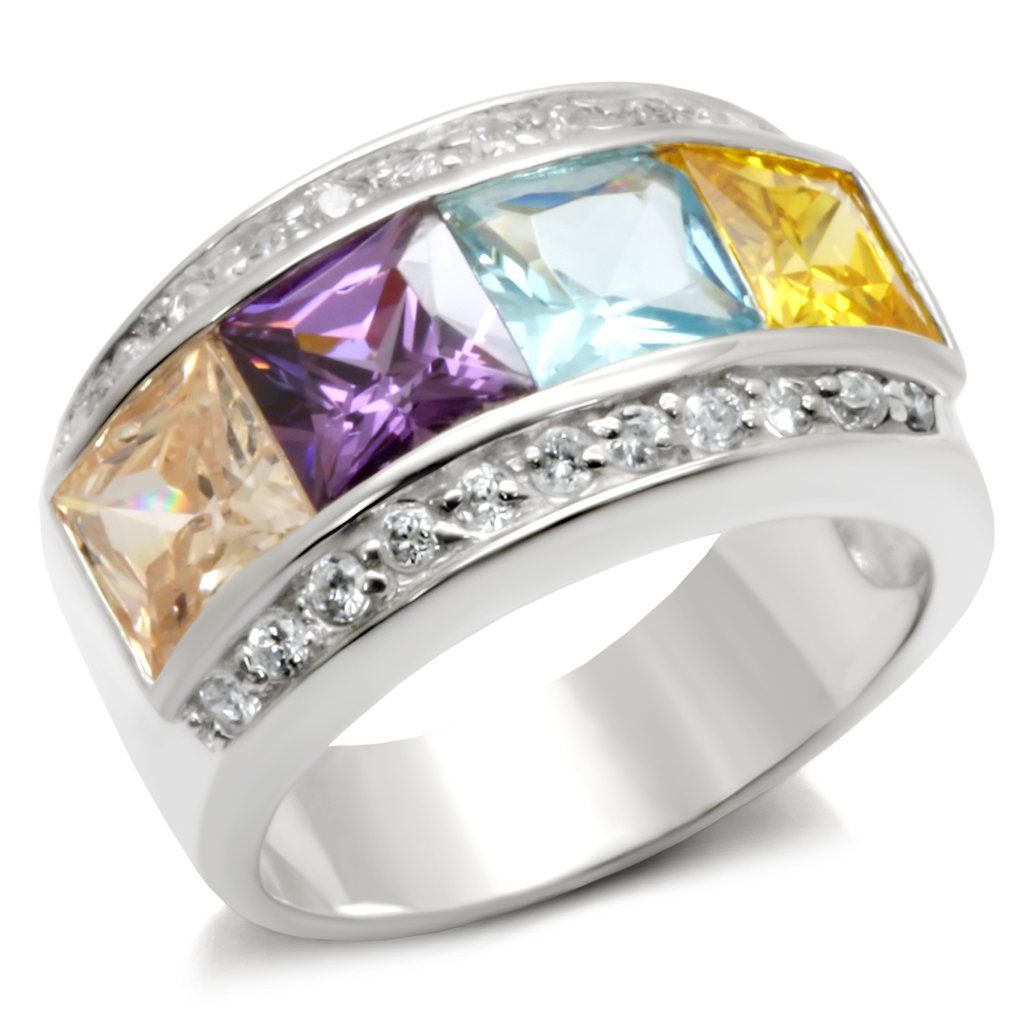 32919 - High-Polished 925 Sterling Silver Ring with AAA Grade CZ in Multi Color