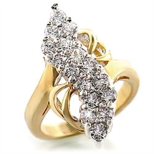 2W017 - Gold+Rhodium Brass Ring with AAA Grade CZ in Clear