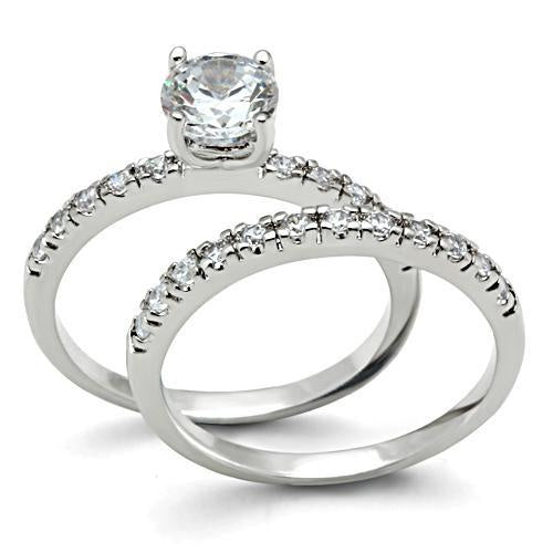 3W105 - Rhodium Brass Ring with AAA Grade CZ in Clear
