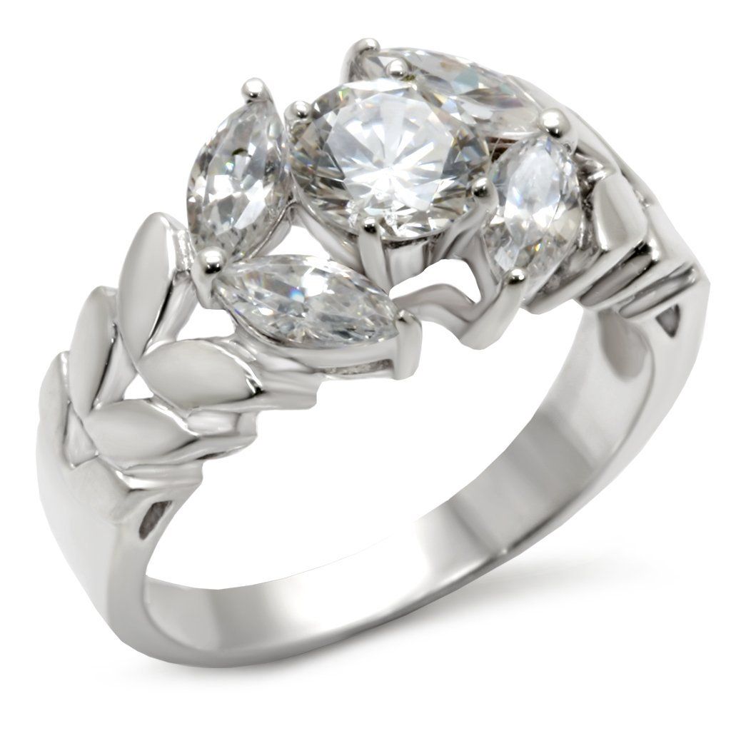 30326 - Matte Rhodium & Rhodium 925 Sterling Silver Ring with AAA Grade CZ in Clear
