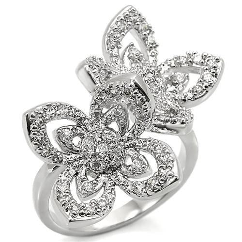 0W336 - Rhodium Brass Ring with AAA Grade CZ in Clear