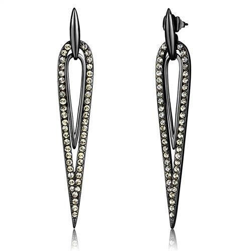 TK2634 - IP Light Black (IP Gun) Stainless Steel Earrings with Top Grade Crystal in Smoky Topaz