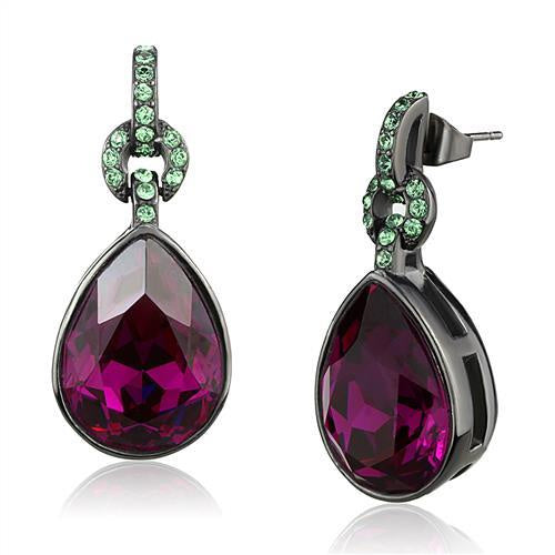 TK2726 - IP Light Black (IP Gun) Stainless Steel Earrings with Top Grade Crystal in Fuchsia