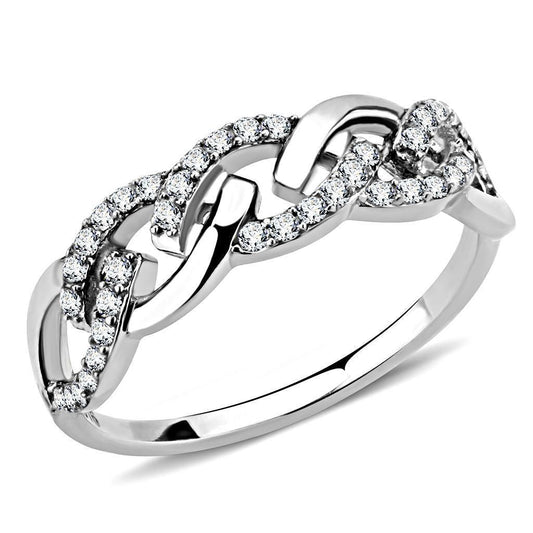 DA163 - High polished (no plating) Stainless Steel Ring with AAA Grade CZ in Clear