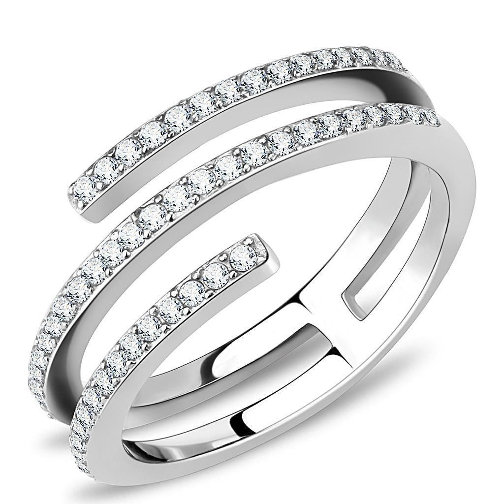 DA060 - High polished (no plating) Stainless Steel Ring with AAA Grade CZ in Clear
