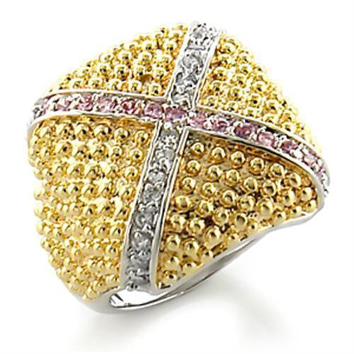 8X144 - Gold+Rhodium Brass Ring with AAA Grade CZ in Rose