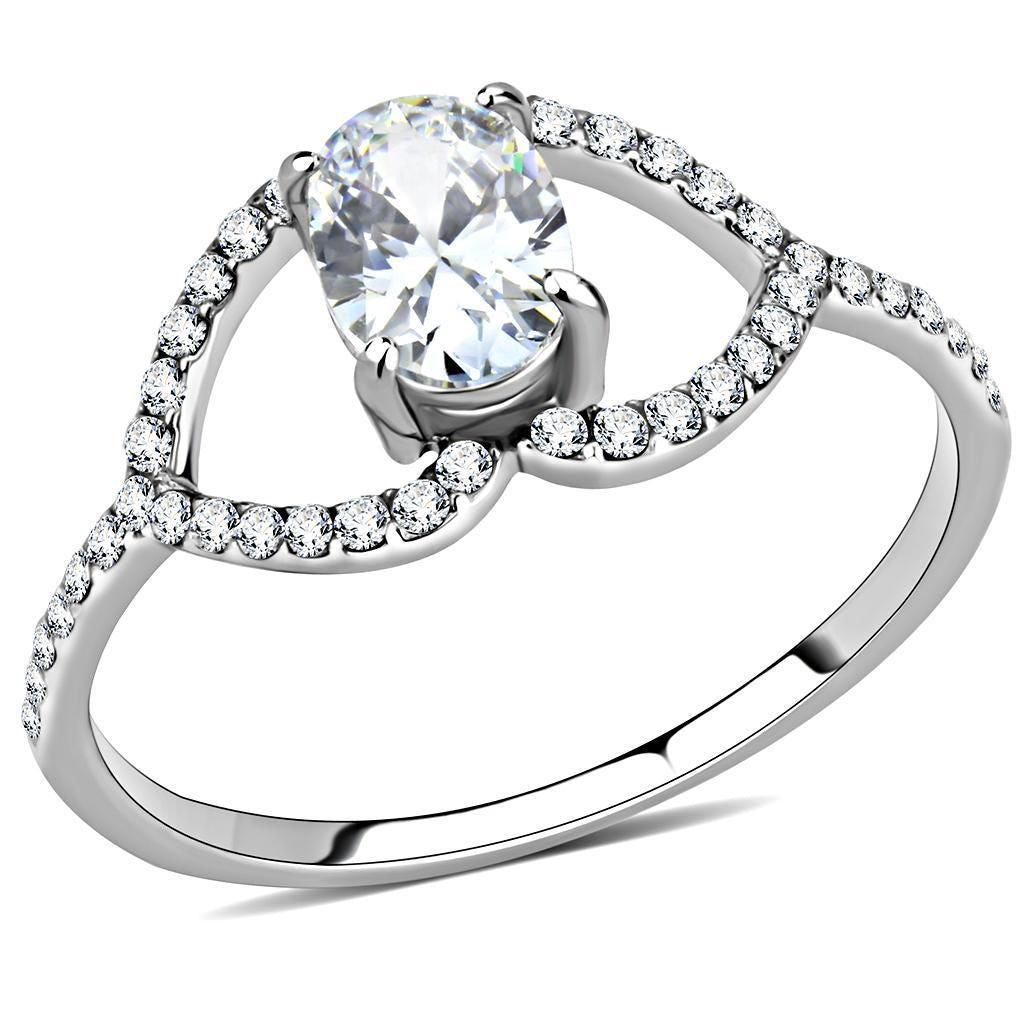 DA137 - High polished (no plating) Stainless Steel Ring with AAA Grade CZ in Clear